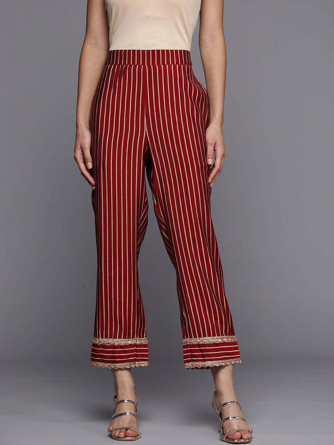 Maroon Printed Silk Trousers - ShopLibas