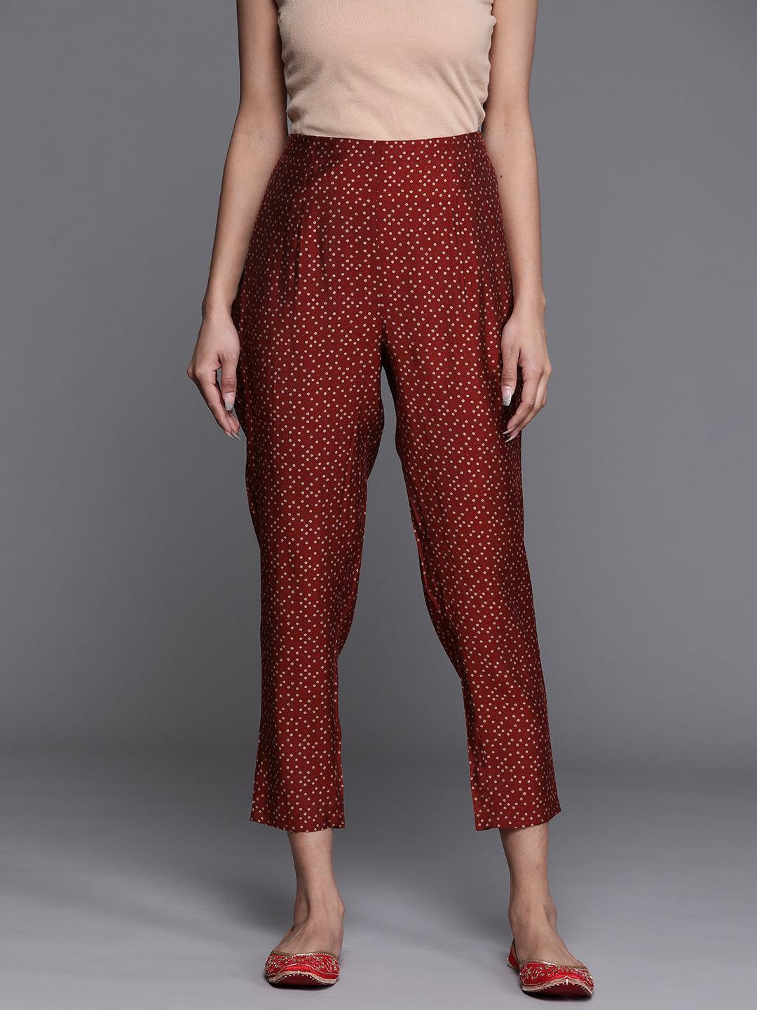 Maroon Printed Silk Trousers - ShopLibas