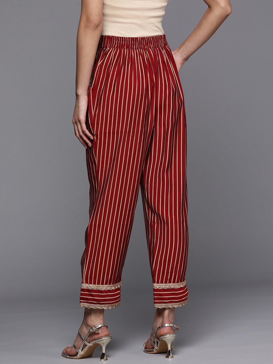Maroon Printed Silk Trousers - ShopLibas 