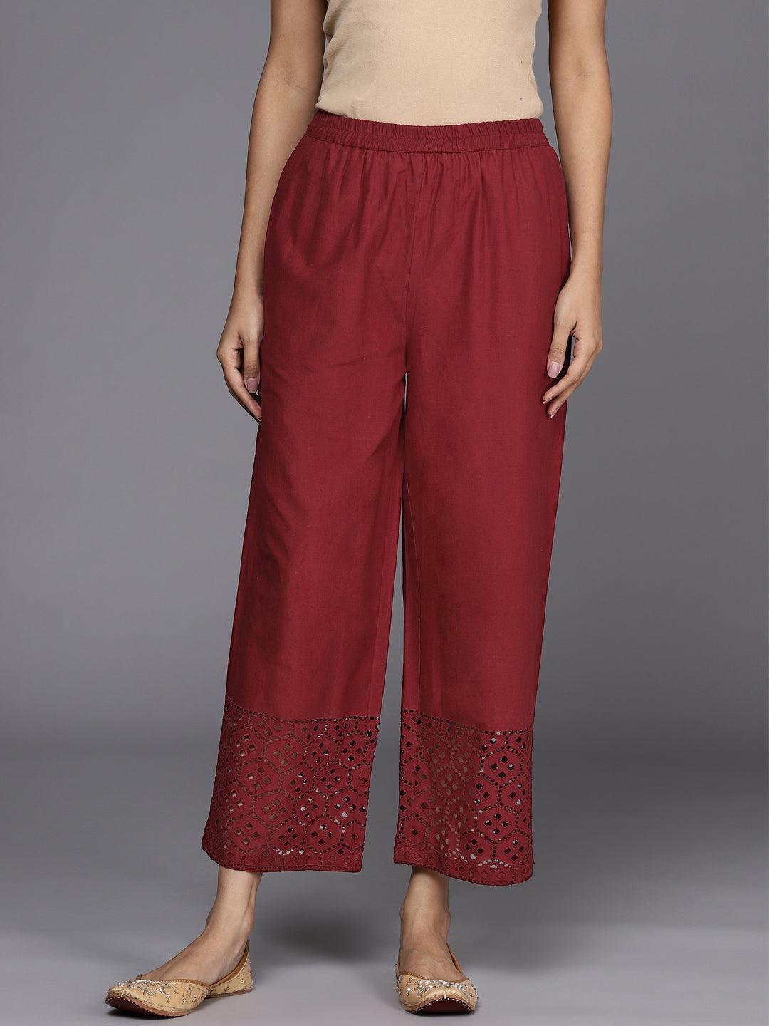Maroon Solid Cotton Palazzos - ShopLibas