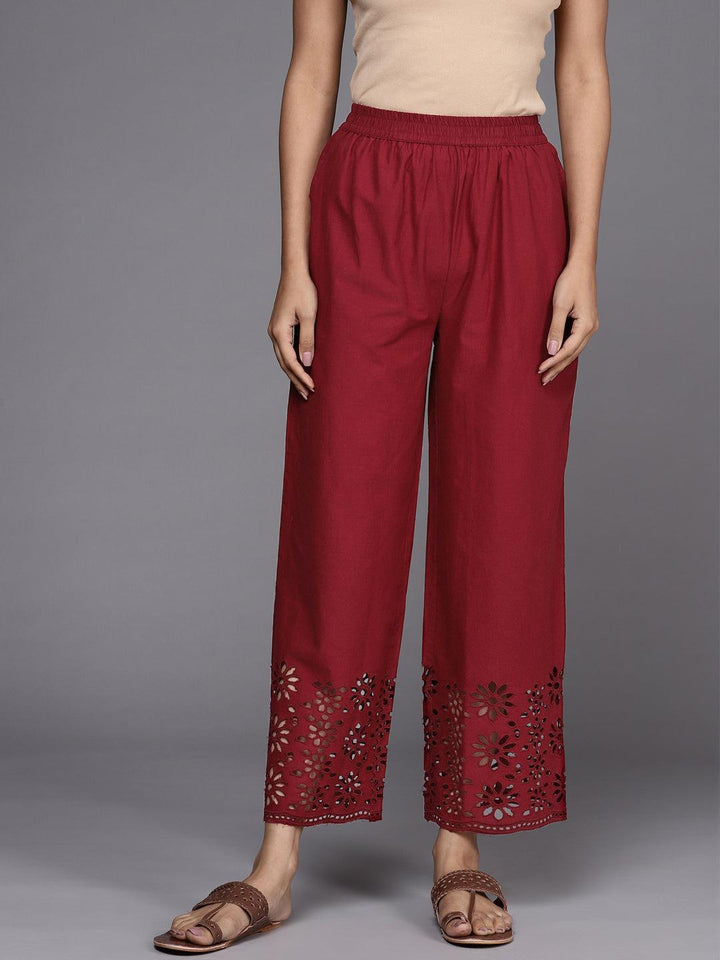 Maroon Solid Cotton Palazzos - ShopLibas