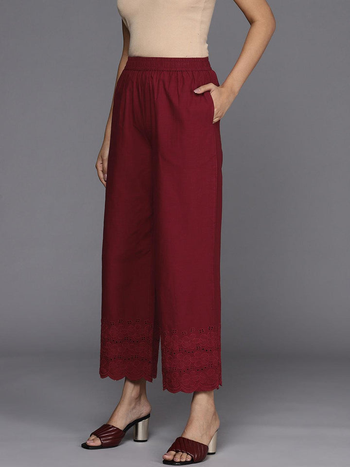 Maroon Solid Cotton Palazzos