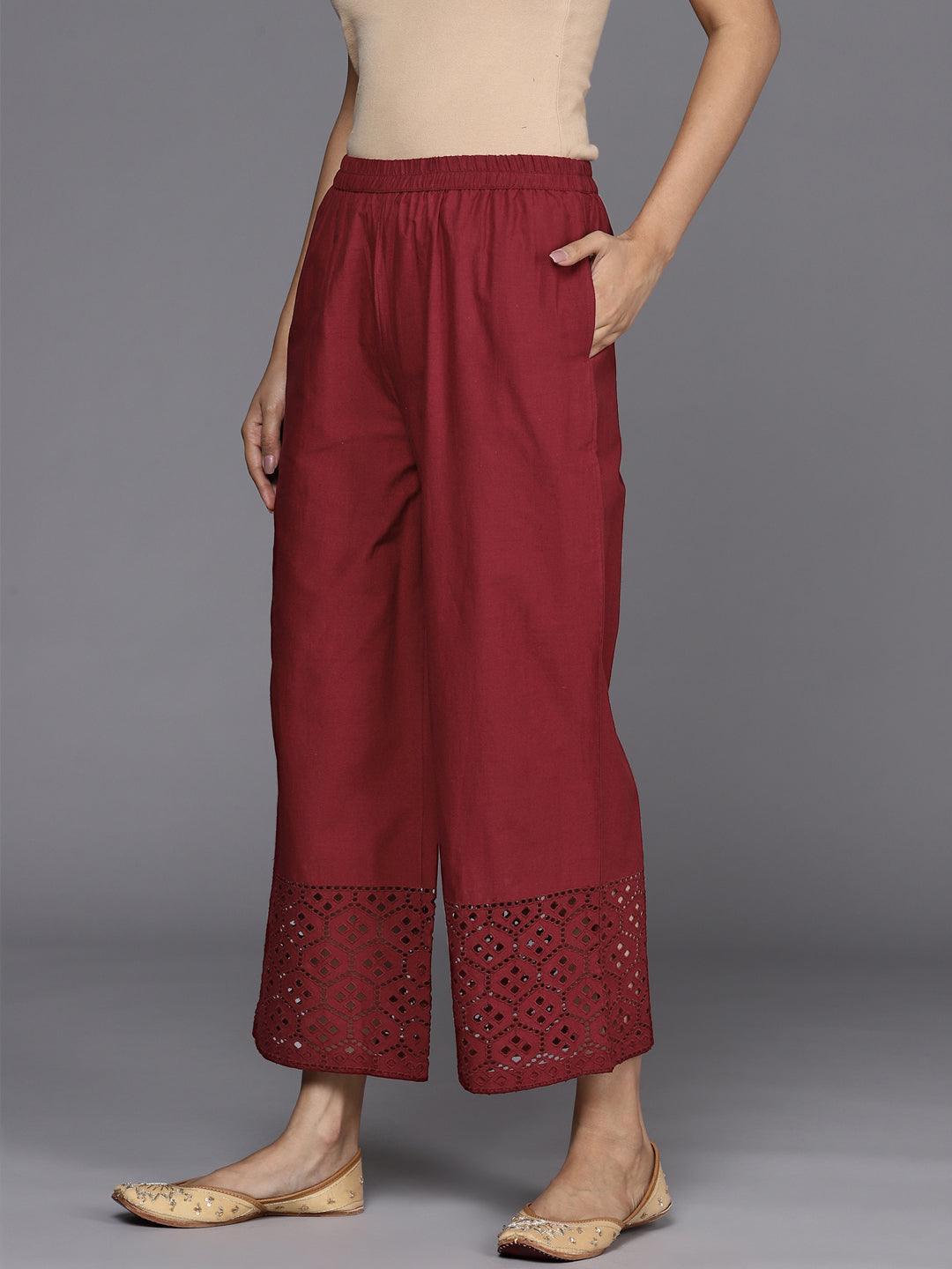Maroon Solid Cotton Palazzos - ShopLibas 