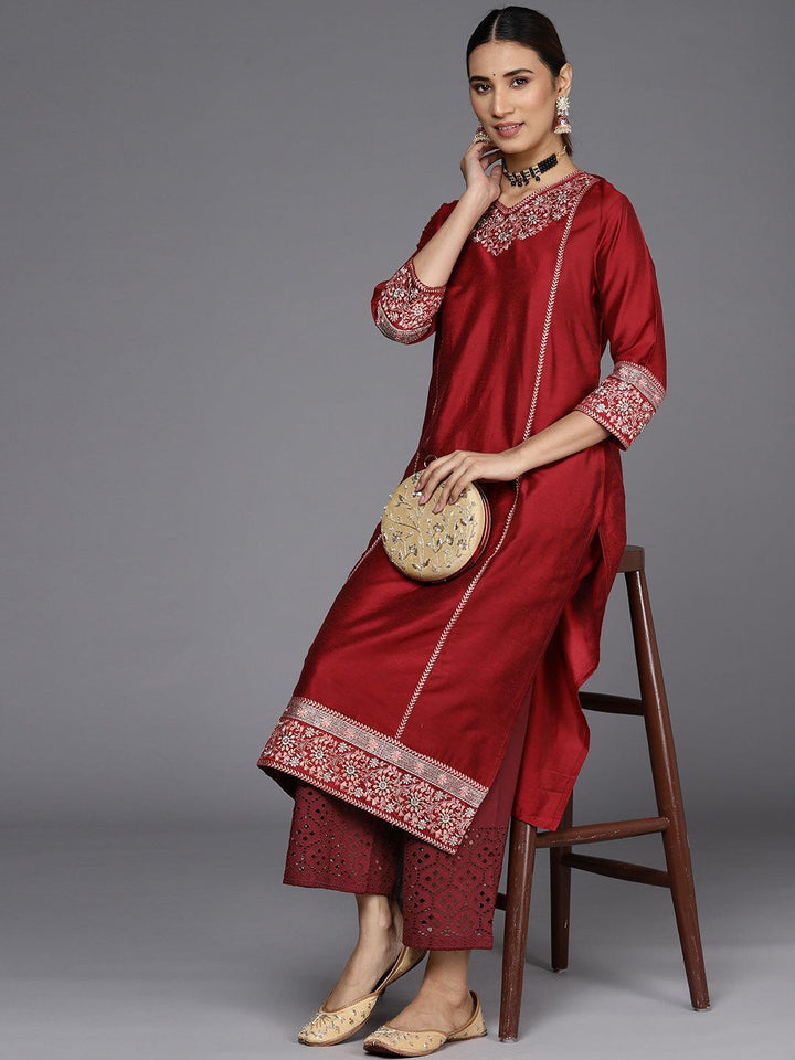 Maroon Solid Cotton Palazzos