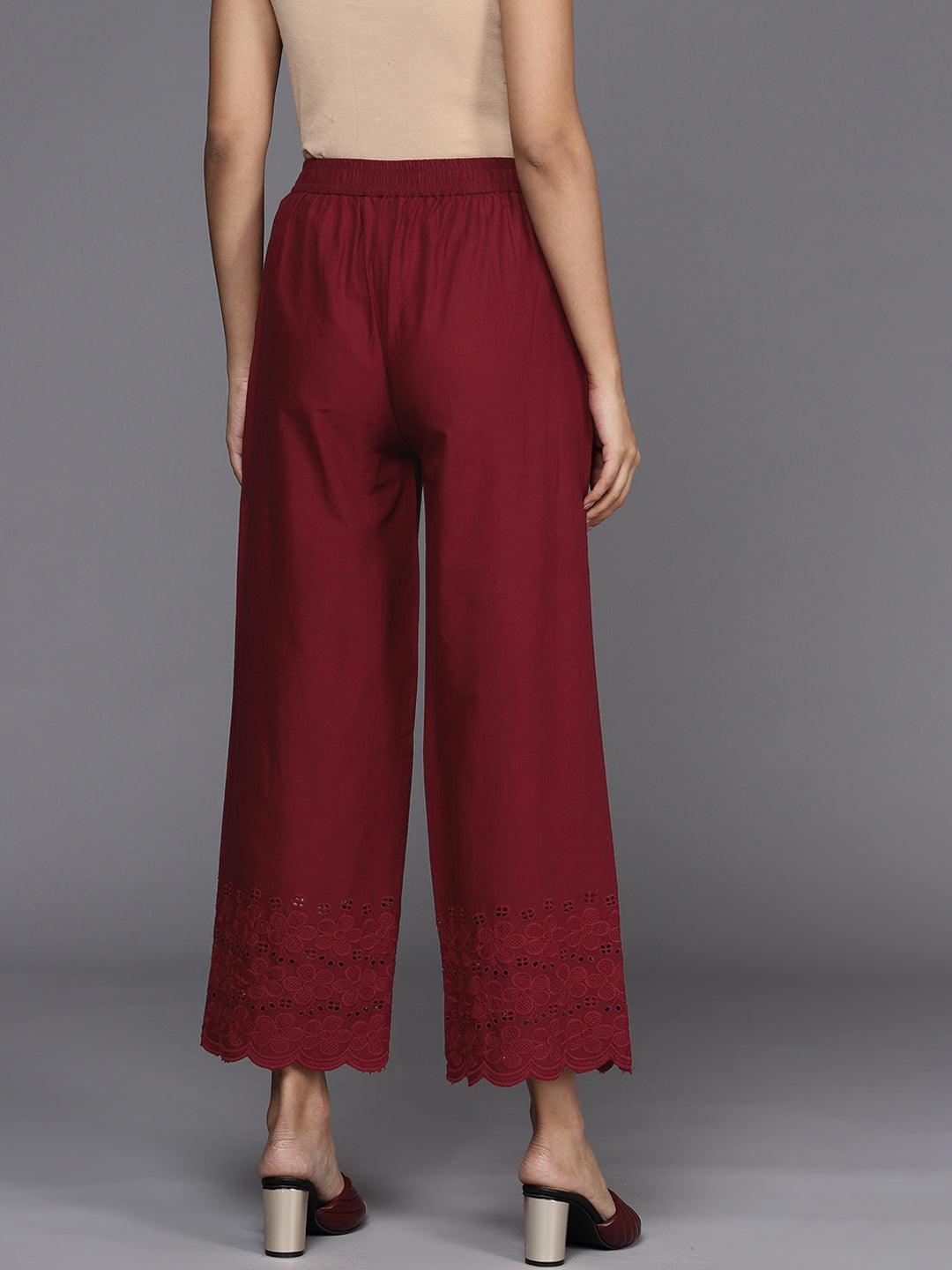 Maroon Solid Cotton Palazzos - ShopLibas 