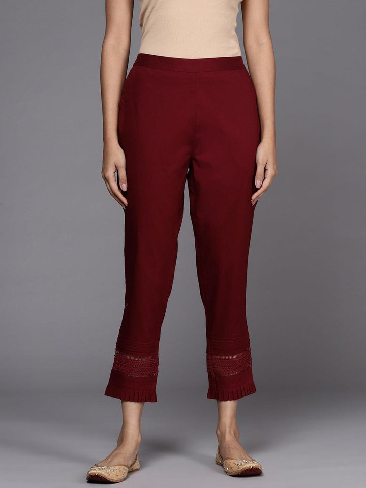 Maroon Solid Cotton Trousers