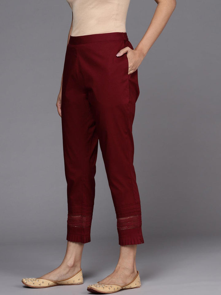Maroon Solid Cotton Trousers