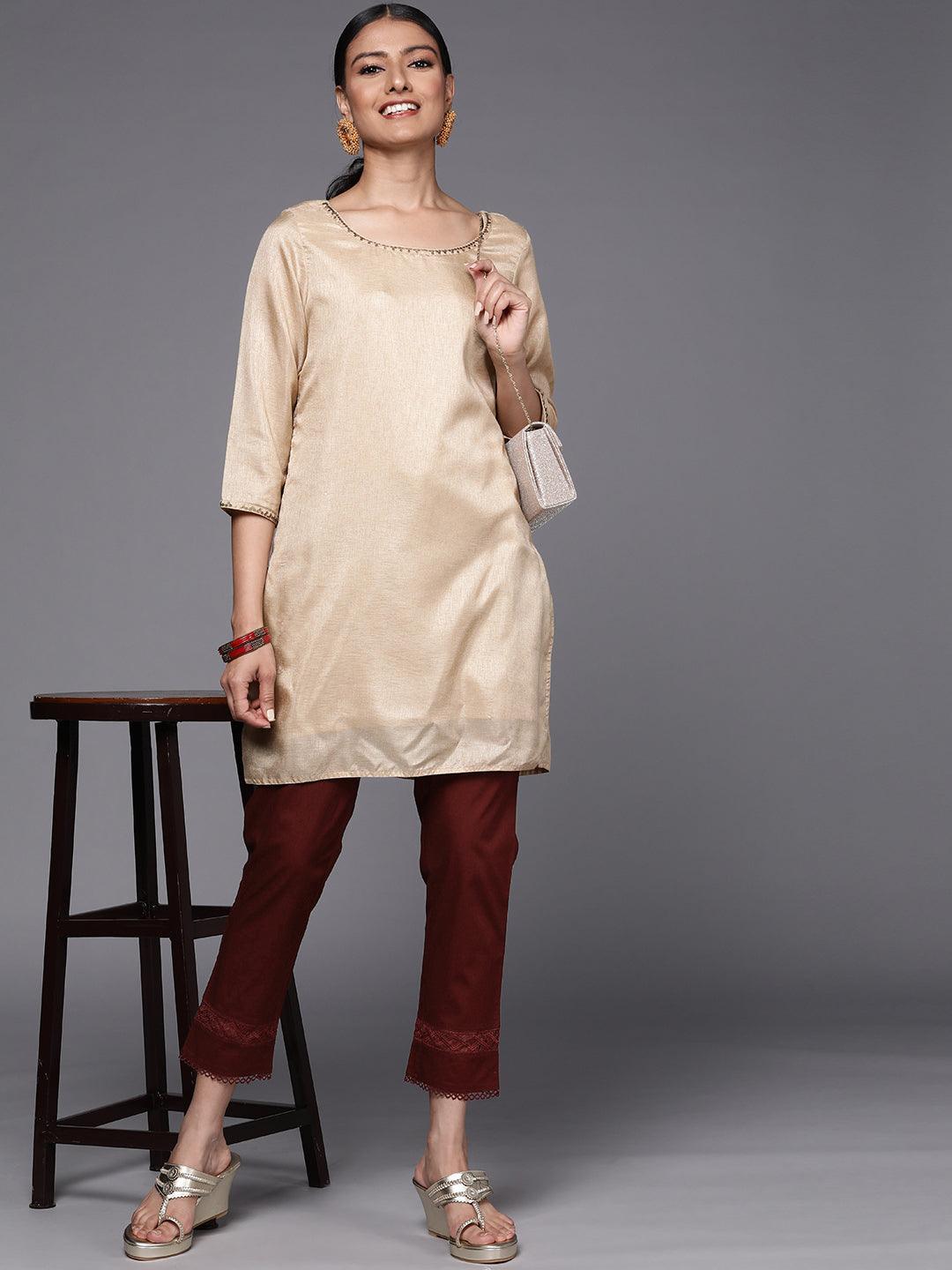 Maroon Solid Cotton Trousers - ShopLibas 