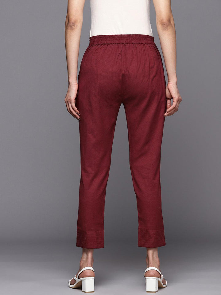 Maroon Solid Cotton Trousers