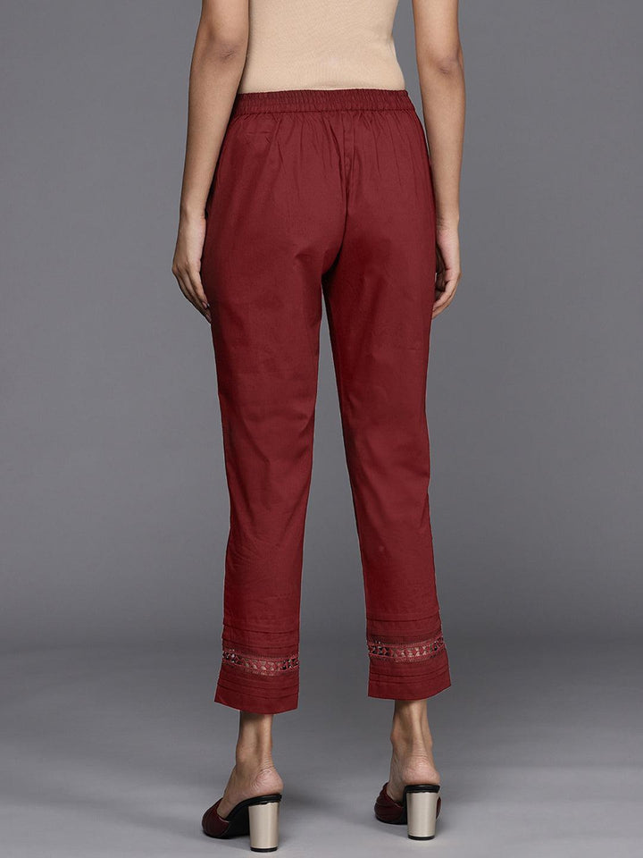 Maroon Solid Cotton Trousers - ShopLibas
