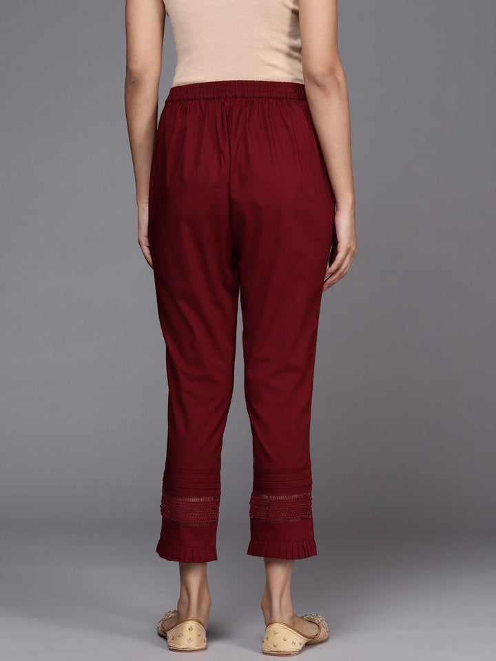 Maroon Solid Cotton Trousers