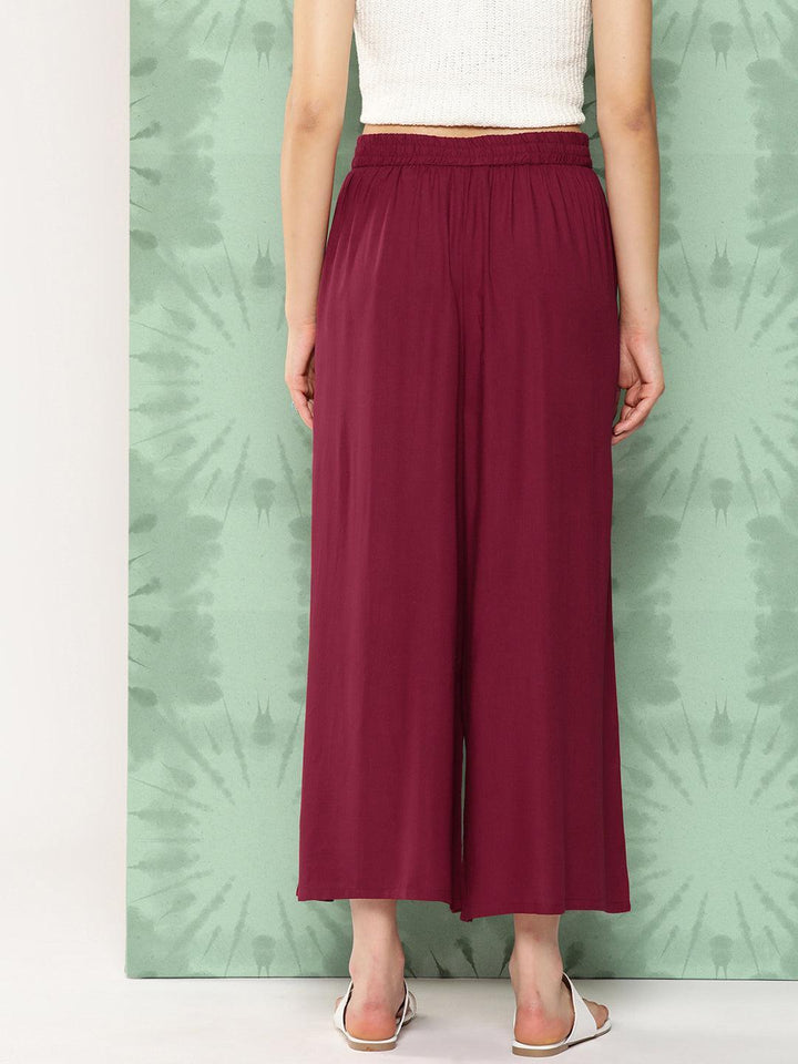 Maroon Solid Rayon Palazzos