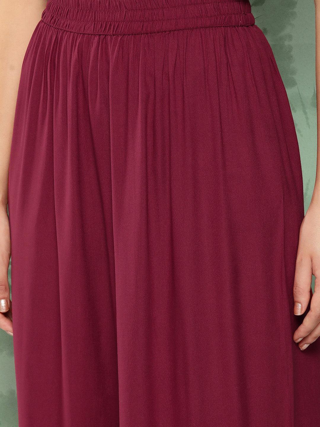 Maroon Solid Rayon Palazzos - Libas 
