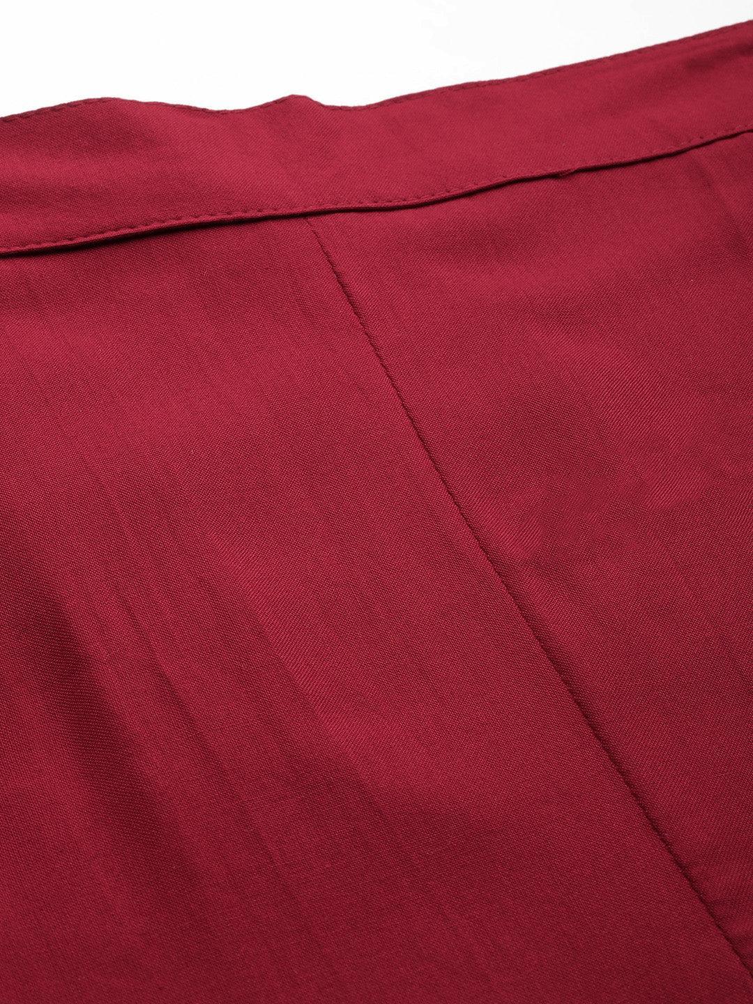 Maroon Solid Rayon Trousers - Libas 
