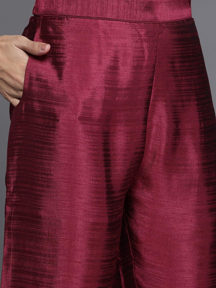 Maroon Solid Silk Blend Anarkali Suit Set With Palazzos - Libas