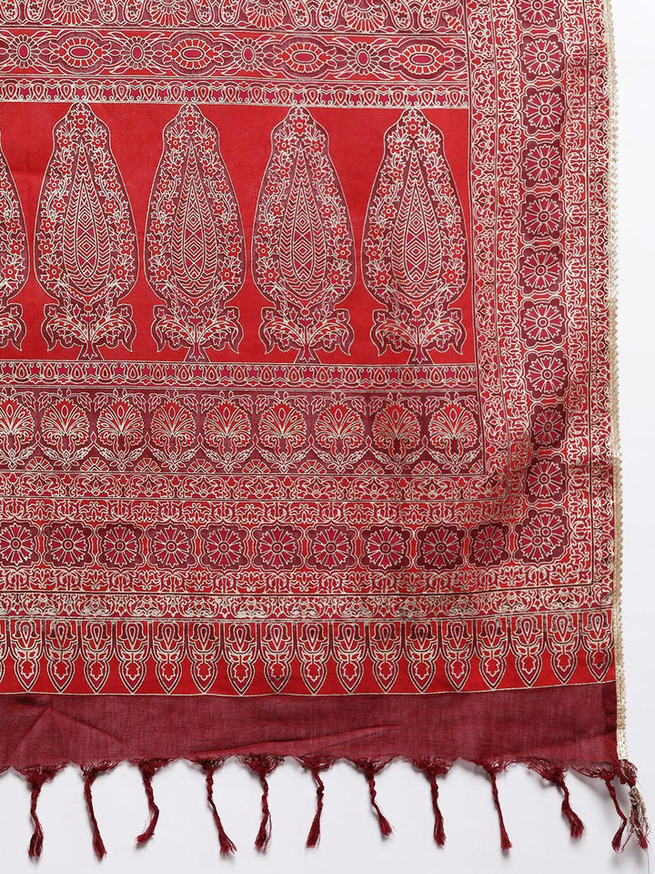 Maroon Solid Silk Blend Anarkali Suit Set With Palazzos - Libas