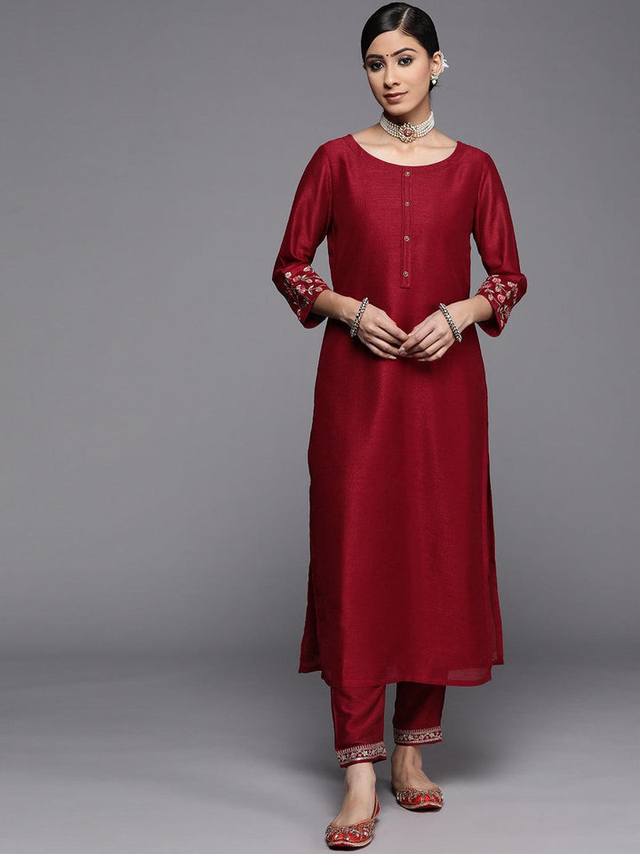 Maroon Solid Silk Kurta - ShopLibas