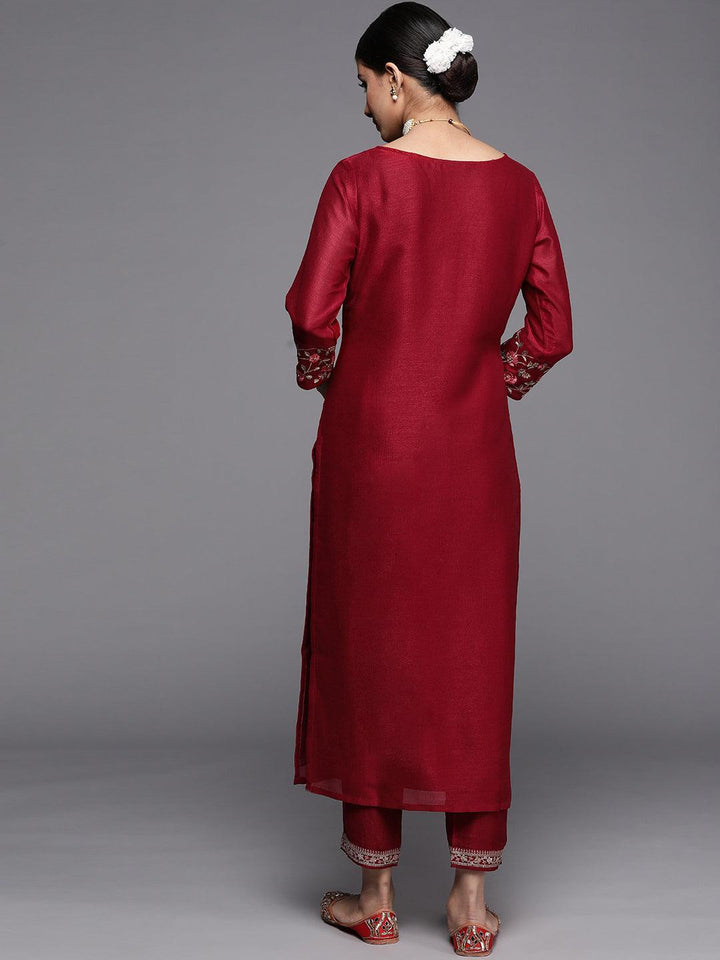 Maroon Solid Silk Kurta - ShopLibas