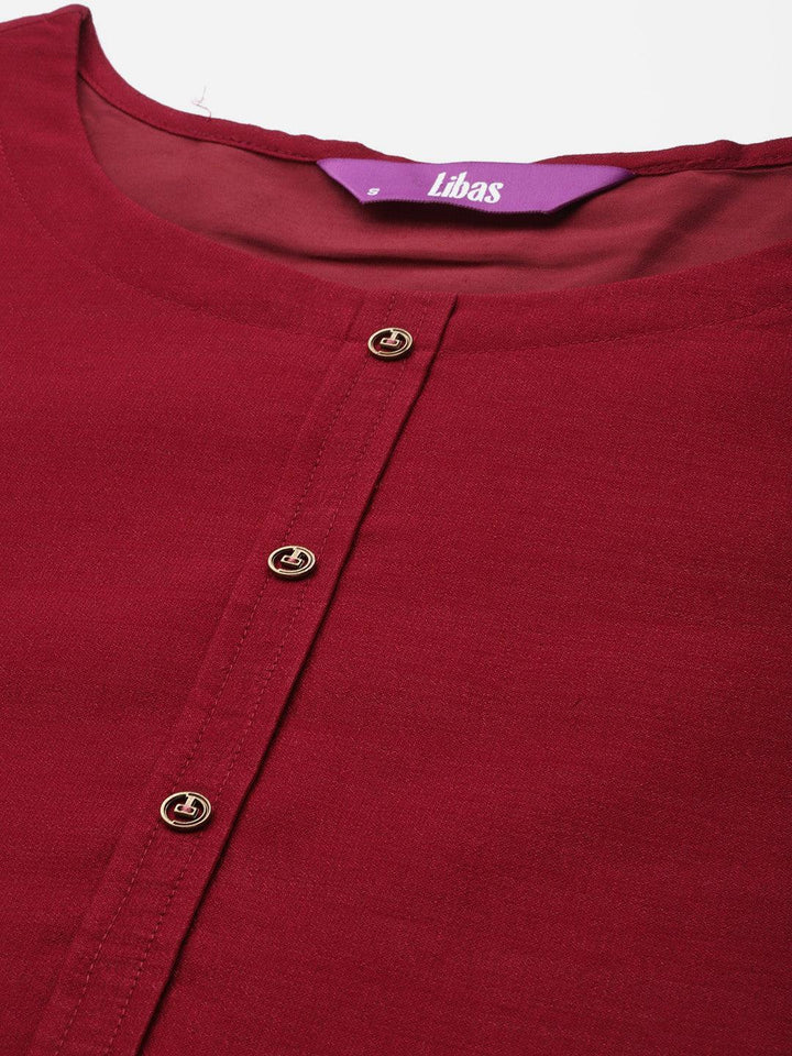 Maroon Solid Silk Kurta - ShopLibas