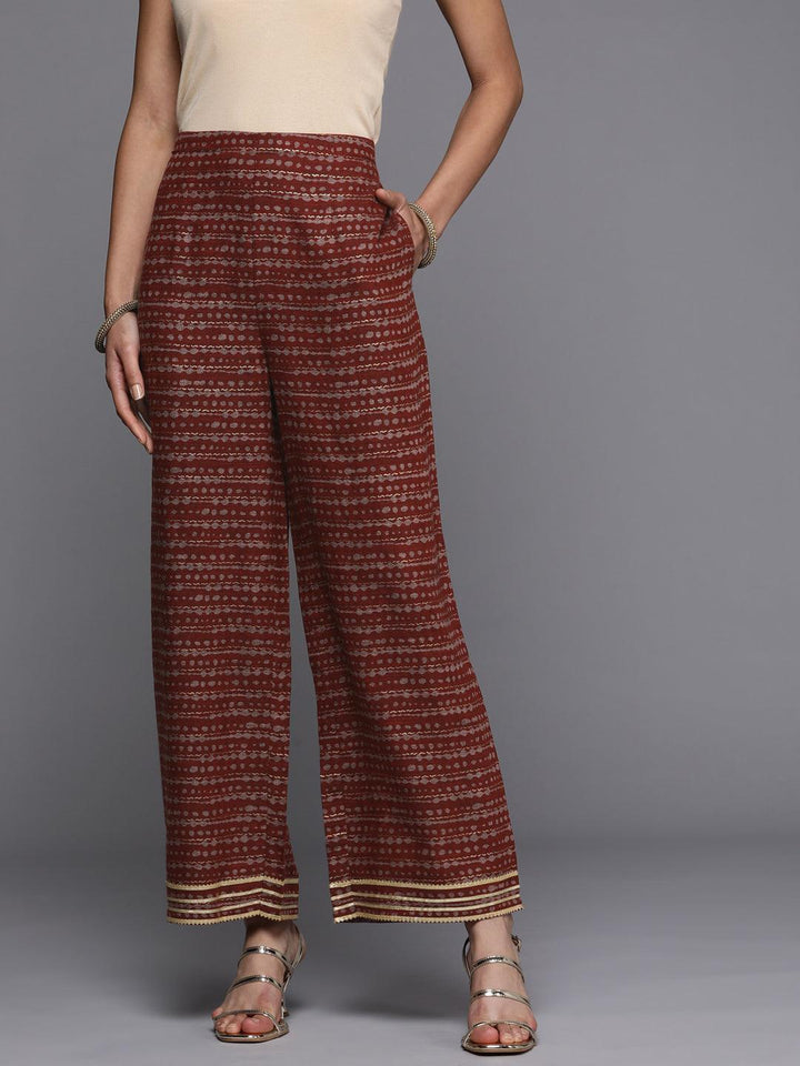 Maroon Striped Rayon Palazzos - ShopLibas