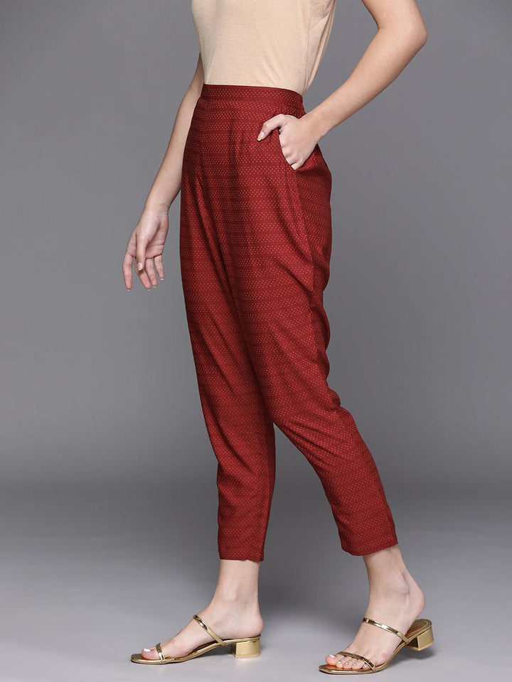 Maroon Striped Silk Trousers - ShopLibas