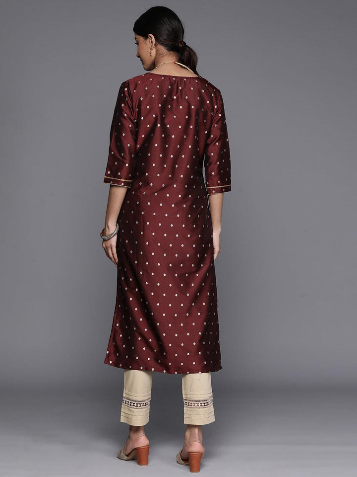 Maroon Woven Design Art Silk Straight Kurta