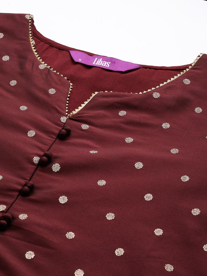 Maroon Woven Design Art Silk Straight Kurta