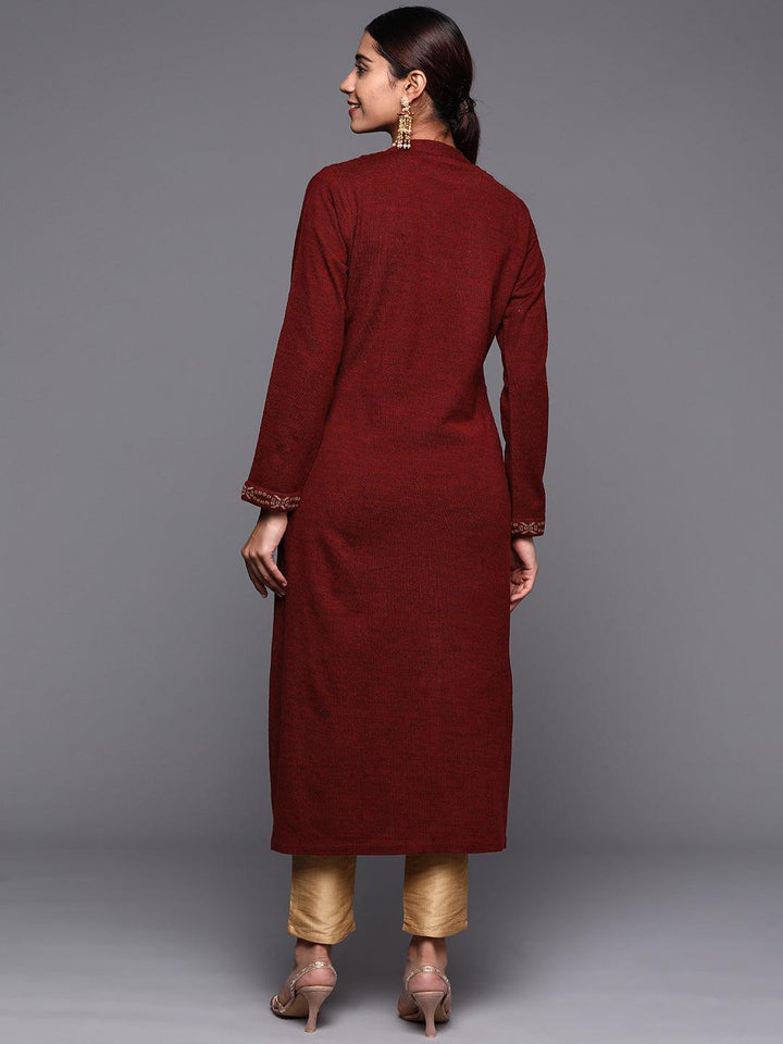 Maroon Woven Design Wool Straight Kurta - ShopLibas