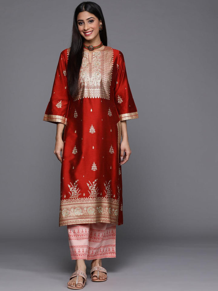 Maroon Yoke Design Chanderi Silk Kurta - ShopLibas