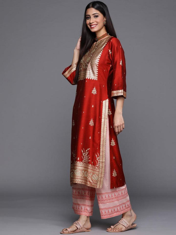 Maroon Yoke Design Chanderi Silk Kurta - ShopLibas