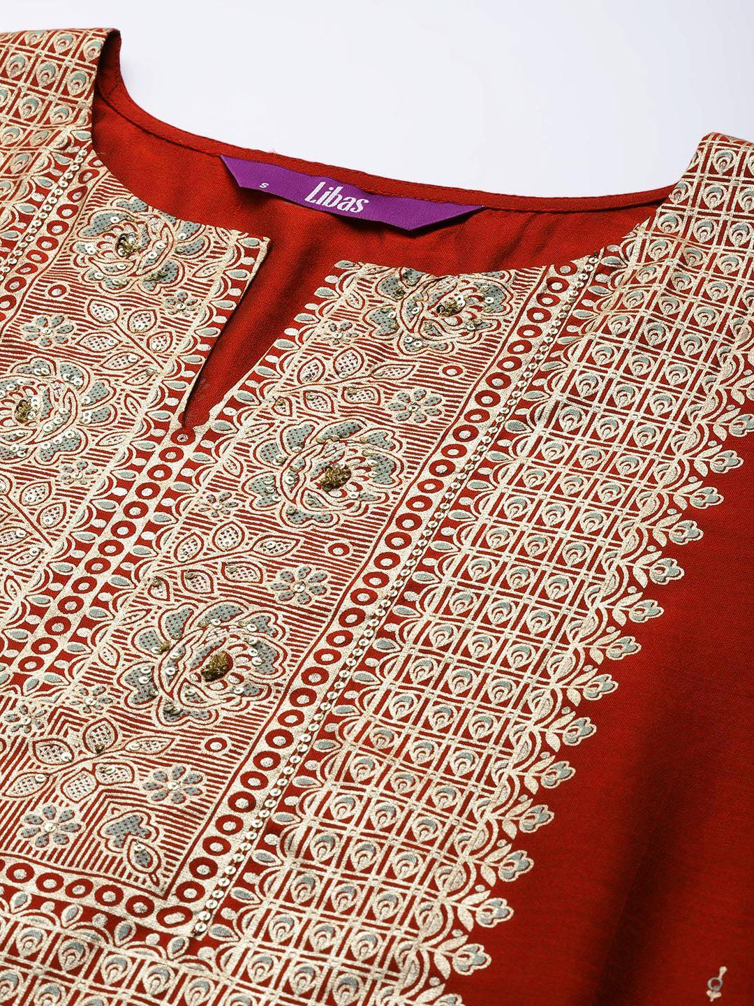 Maroon Yoke Design Chanderi Silk Kurta - ShopLibas