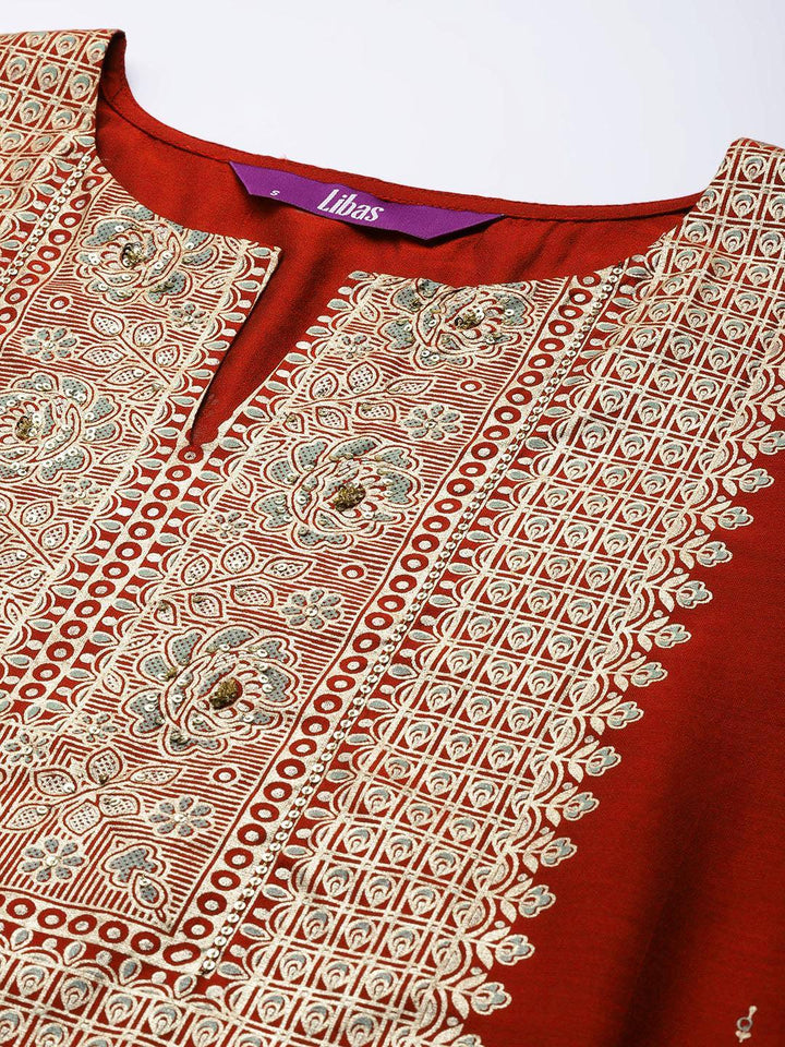 Maroon Yoke Design Chanderi Silk Kurta - ShopLibas