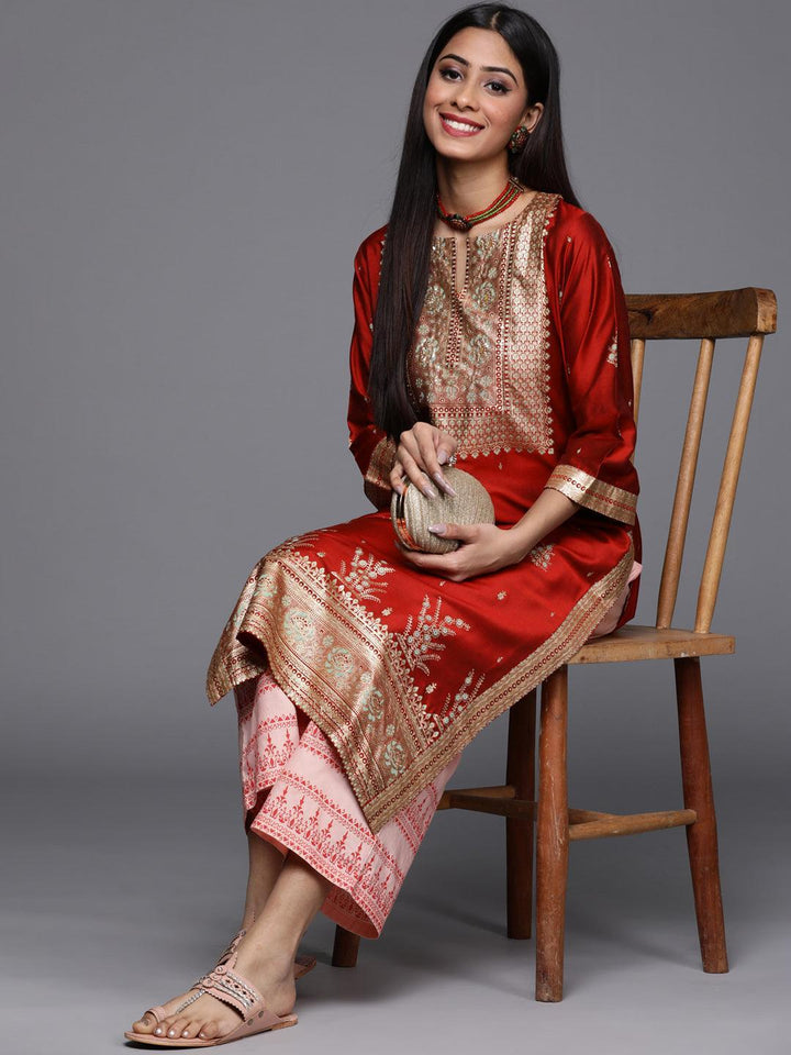 Maroon Yoke Design Chanderi Silk Kurta - ShopLibas