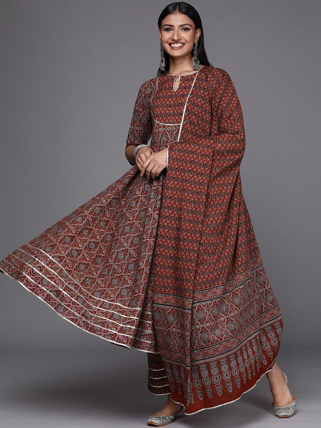 Maroon Yoke Design Cotton Anarkali Suit Set - ShopLibas