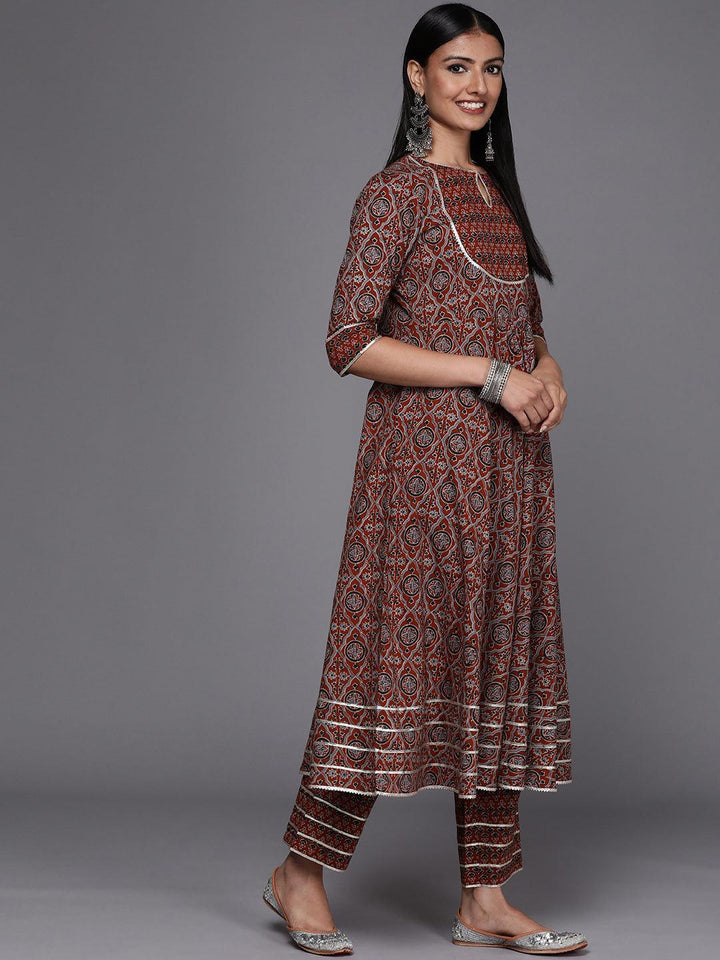 Maroon Yoke Design Cotton Anarkali Suit Set - ShopLibas
