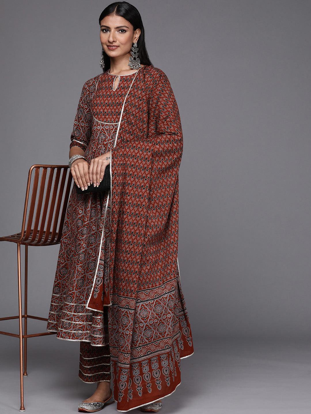 Maroon Yoke Design Cotton Anarkali Suit Set - ShopLibas