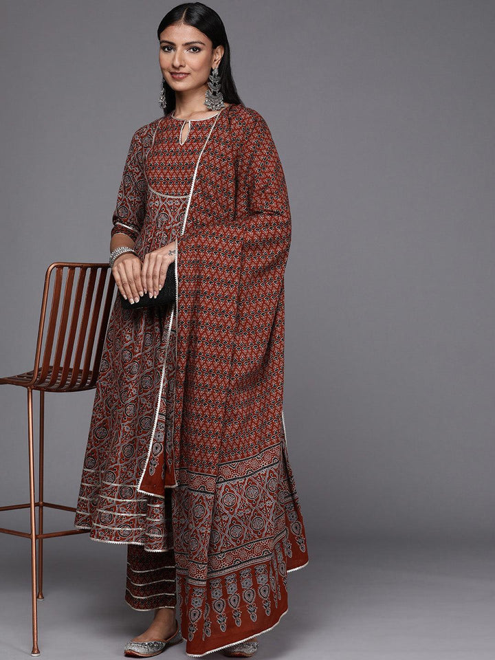 Maroon Yoke Design Cotton Anarkali Suit Set - ShopLibas