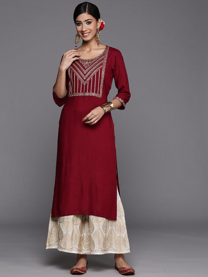 Maroon Yoke Design Rayon Straight Kurta - ShopLibas