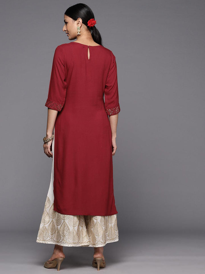 Maroon Printed Rayon Straight Kurta