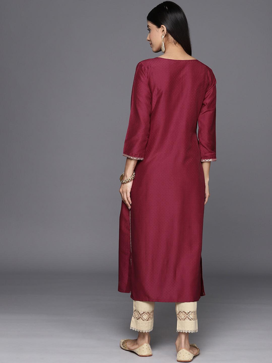 Maroon Yoke Design Silk A-Line Kurta - Libas 