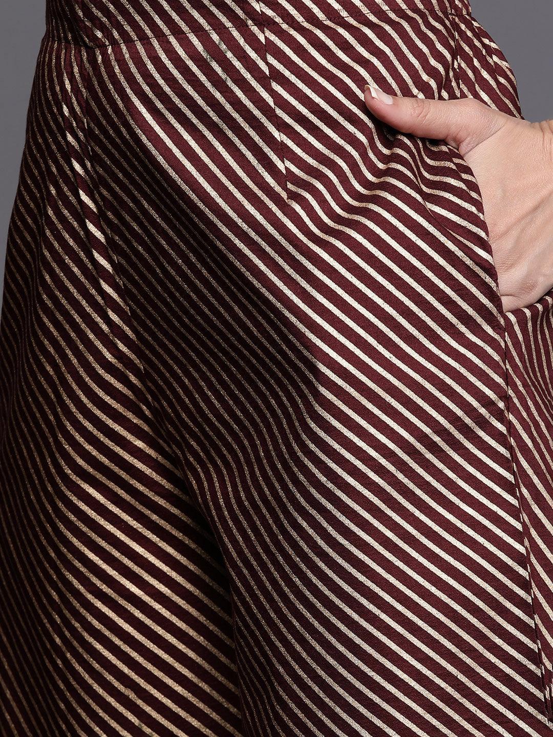 Maroon Yoke Design Silk Blend Straight Suit Set - ShopLibas