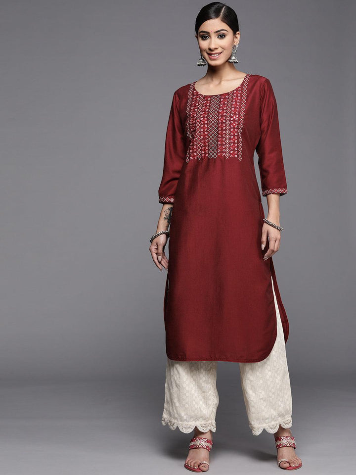Maroon Yoke Design Silk Kurta