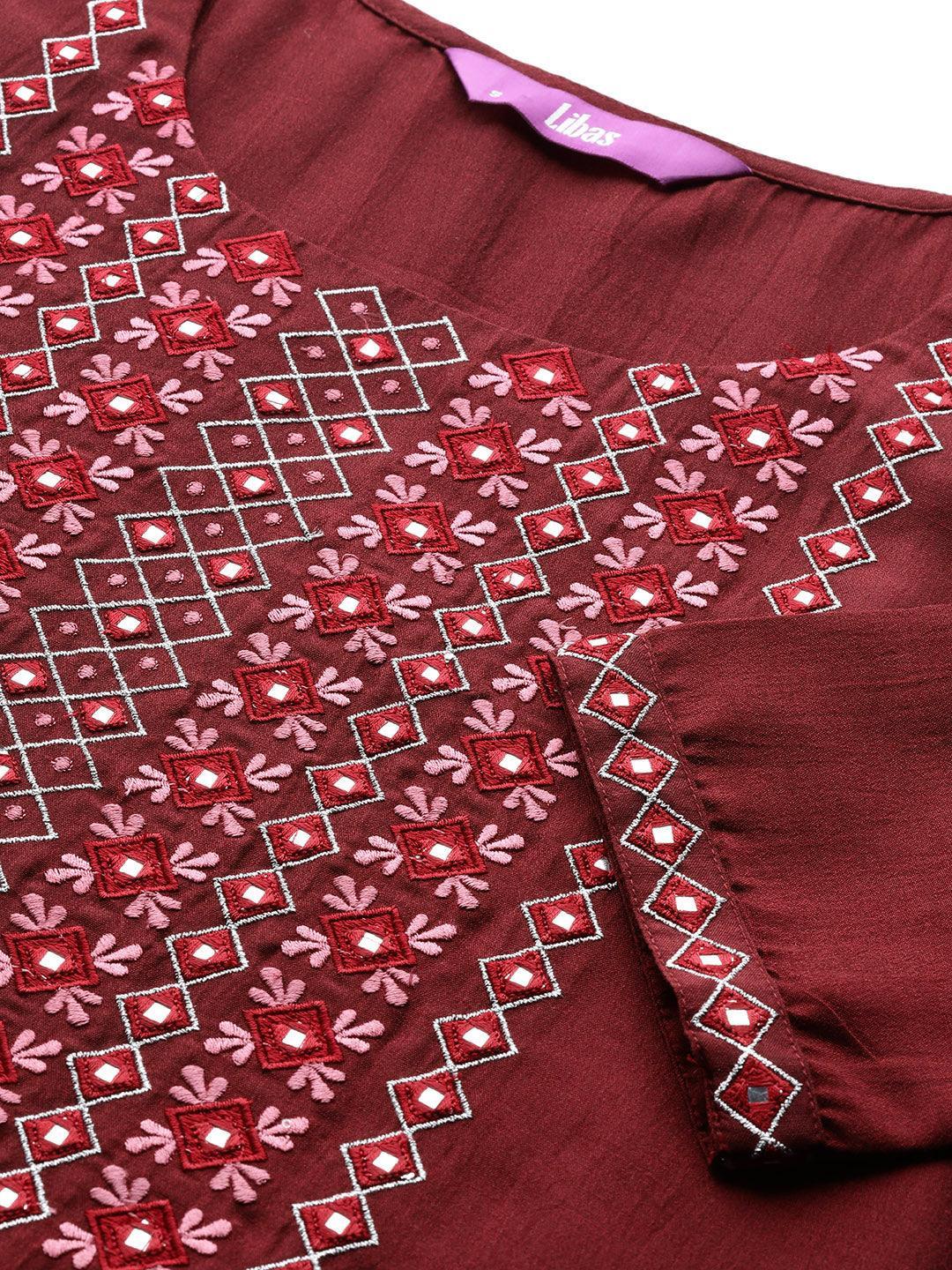 Maroon Yoke Design Silk Kurta - ShopLibas 