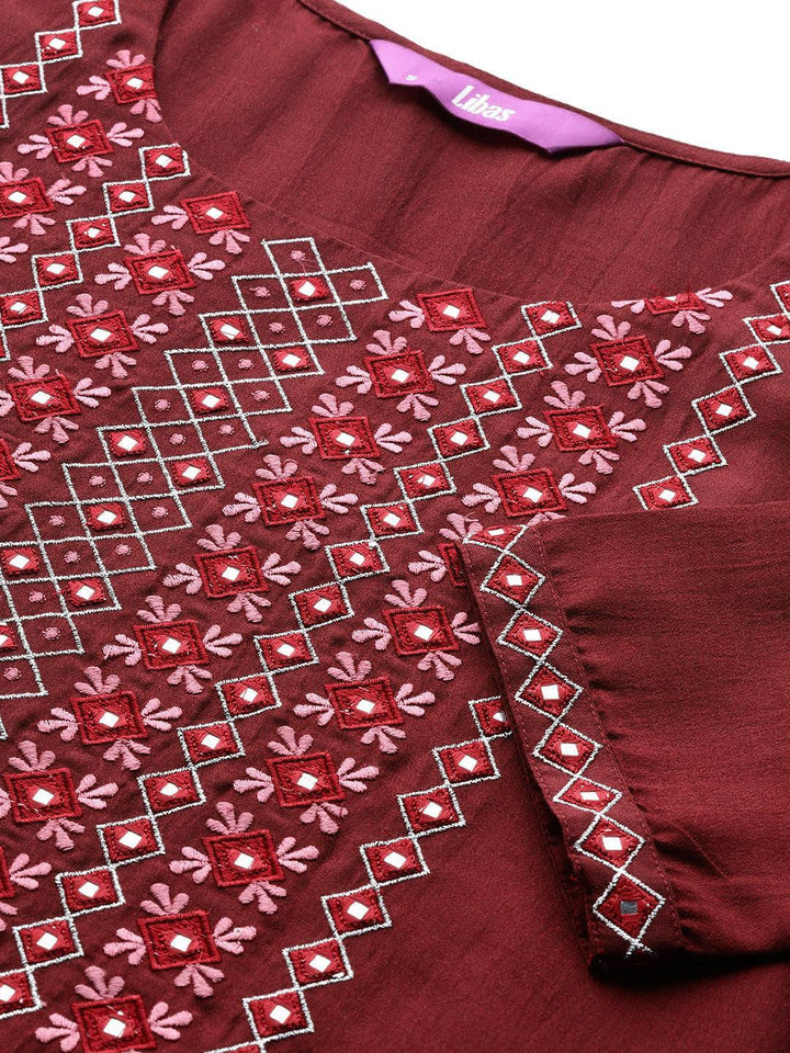 Maroon Yoke Design Silk Kurta
