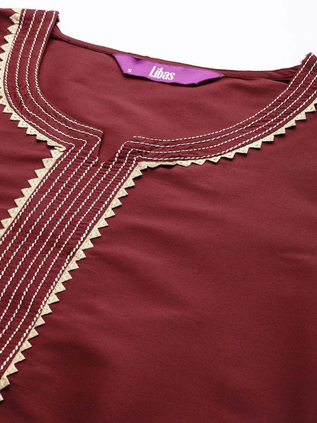 Maroon Yoke Design Silk Straight Kurta - ShopLibas 