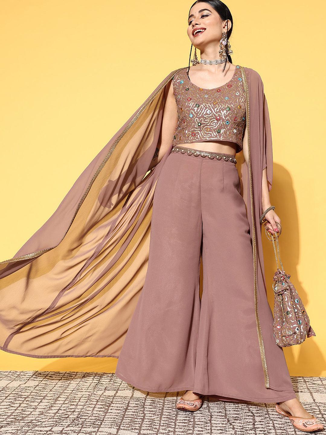 Mauve Embellished Georgette Co-Ords - ShopLibas