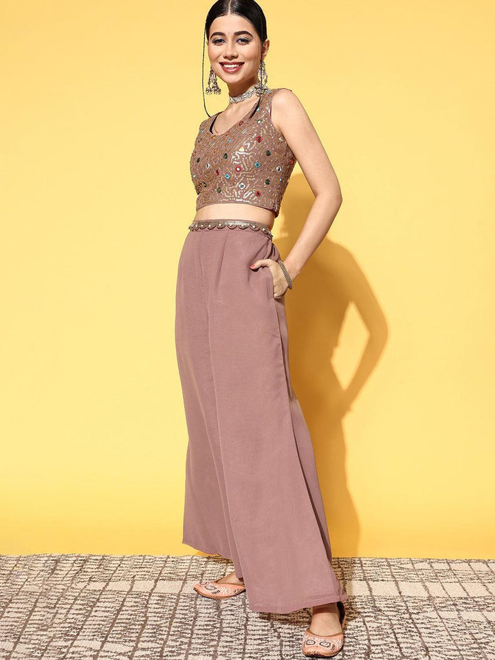 Mauve Embellished Georgette Co-Ords
