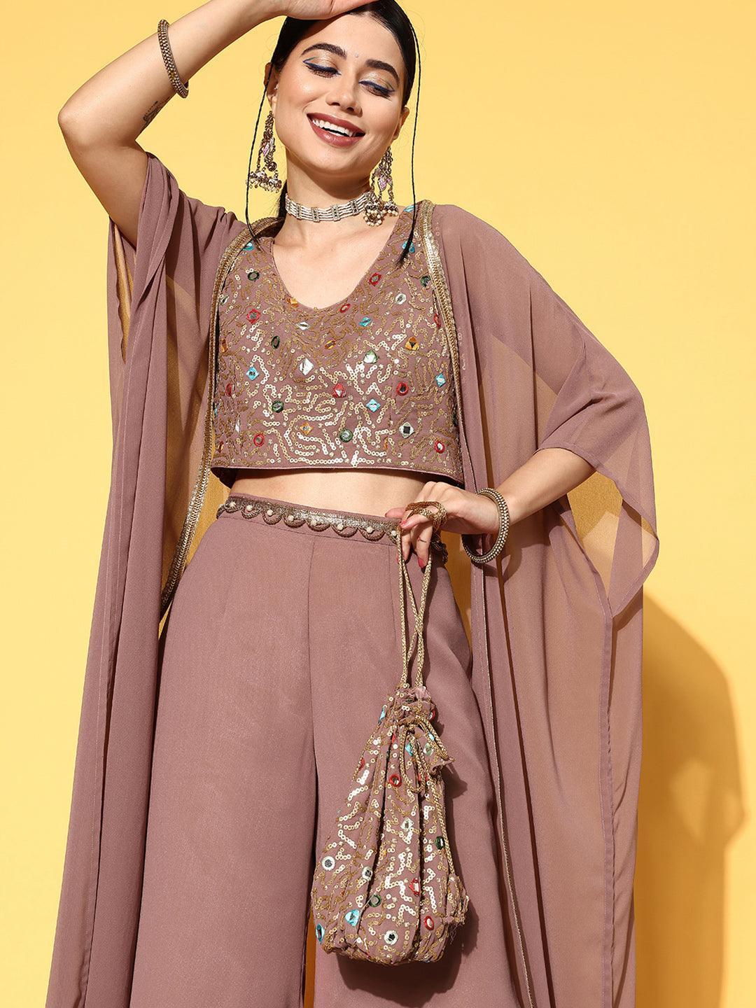 Mauve Embellished Georgette Co-Ords - ShopLibas 