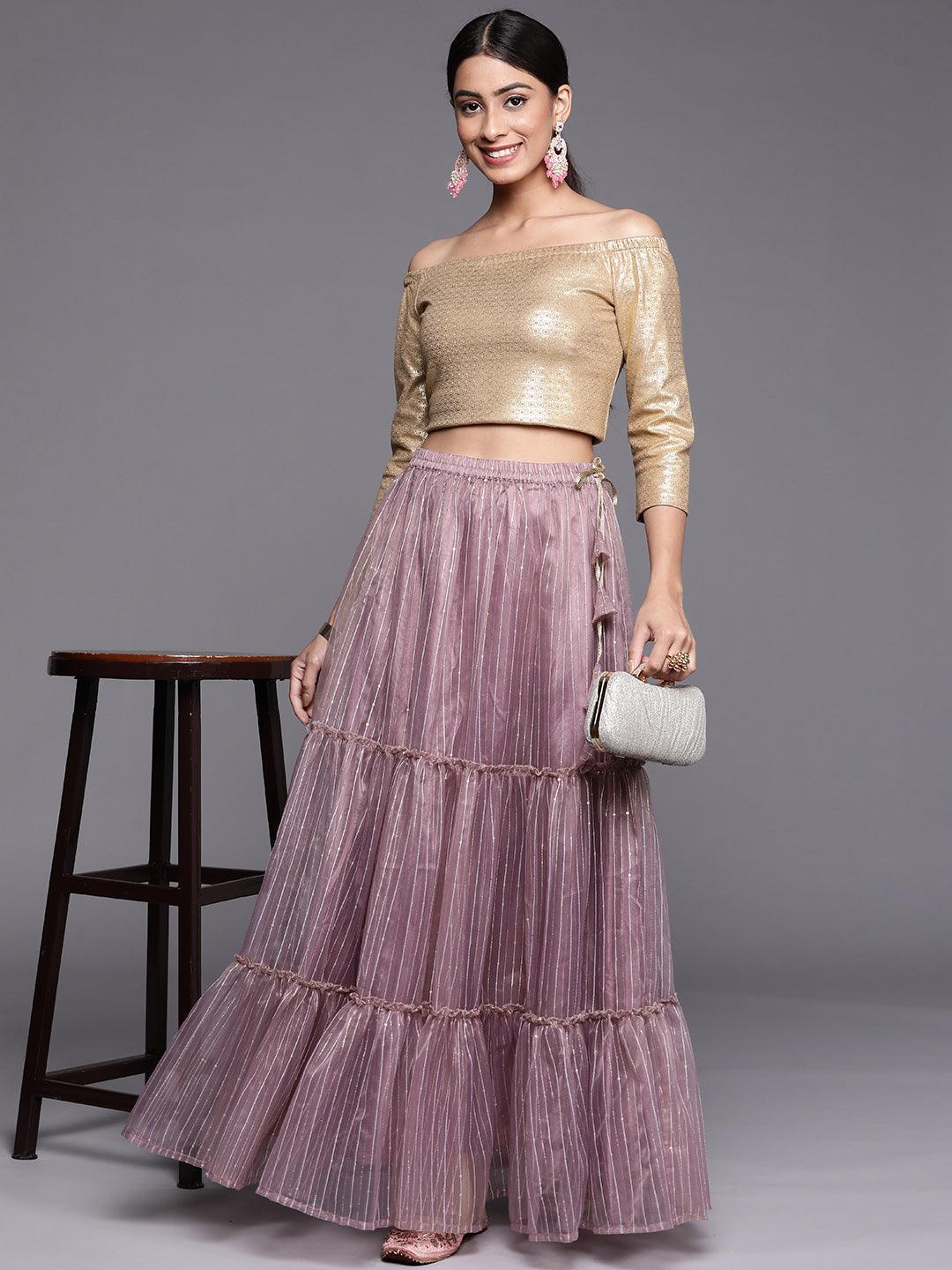 Mauve Embellished Organza Skirt - ShopLibas