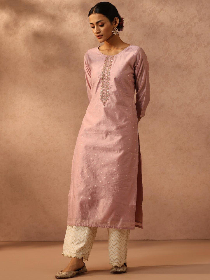 Mauve Embroidered Chanderi Silk Straight Kurta
